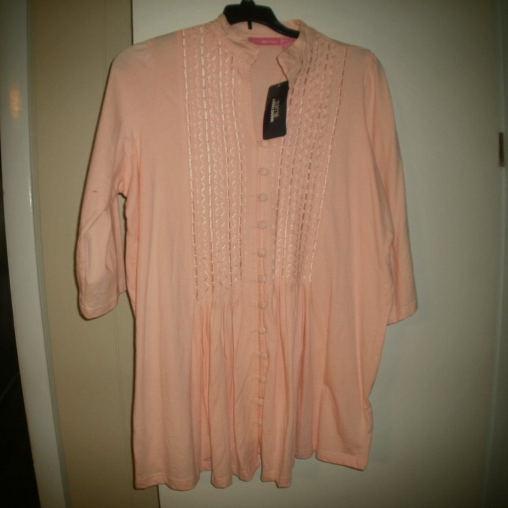 Peach women's top  Large button downtop, Main Street Blues New with tag